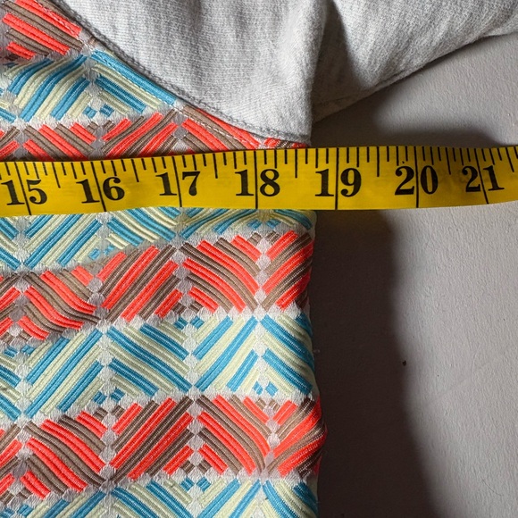 J. Crew White Short Sleeve Tee with Coral and Aqua Geometric Front - Picture 4 of 5